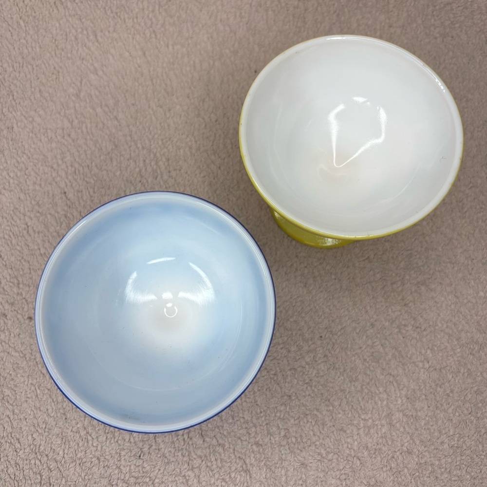 Vintage Glass Ice Cream Dessert Cups Blue & Yellow Set of 2 Pair VTG MCM Retro - Picture 5 of 9
